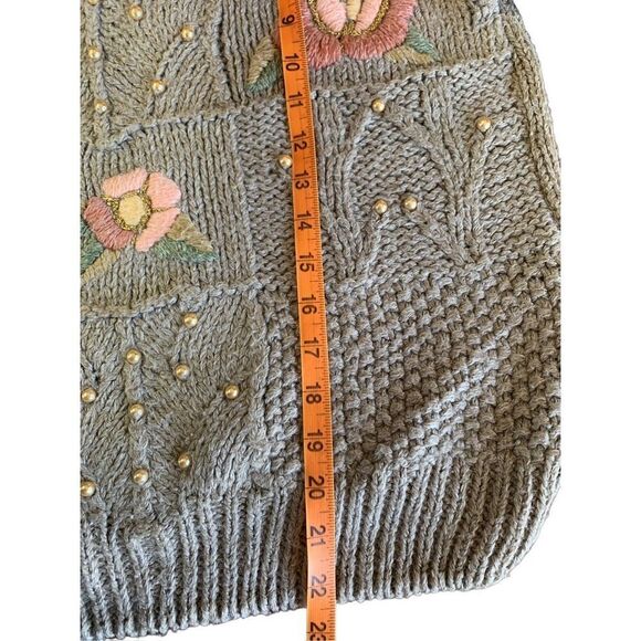 90s Designer Original Floral And Beaded Sweater Medium Vintage - Picture 9 of 9
